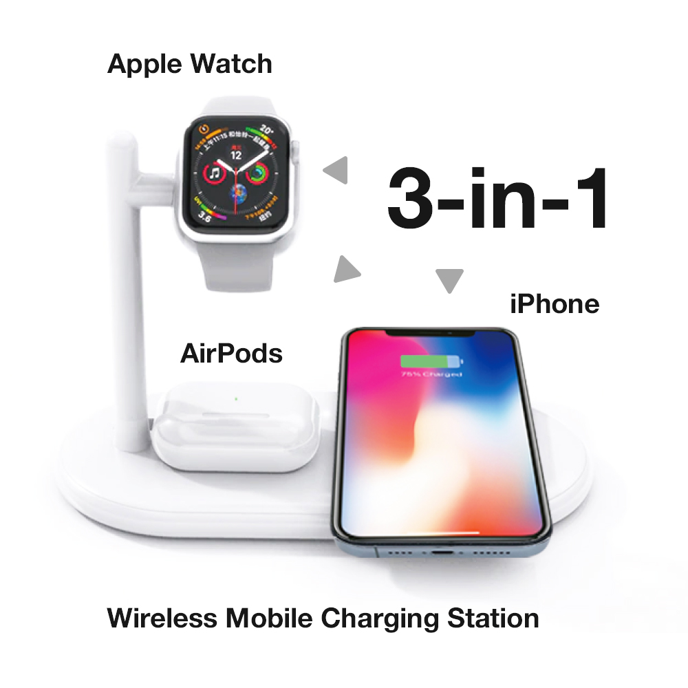 ワイヤレス充電器 3in1 iPhone AirPods AppleWatch 同時充電 アイフォン エアーポッズ アップルウォッチ ワイヤレス充電  充電器 スマホ充電器 AWJ-QWP WH