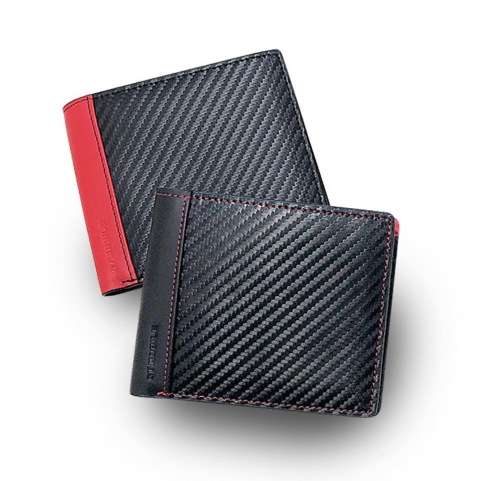 ミニ財布 メンズ 本革 GT-MOBILE ブランド 財布 二つ折り コンパクト レザー お札 カーボン レッド ブラック 赤 黒 車 おしゃれ  かっこいい 公式ライセンス品