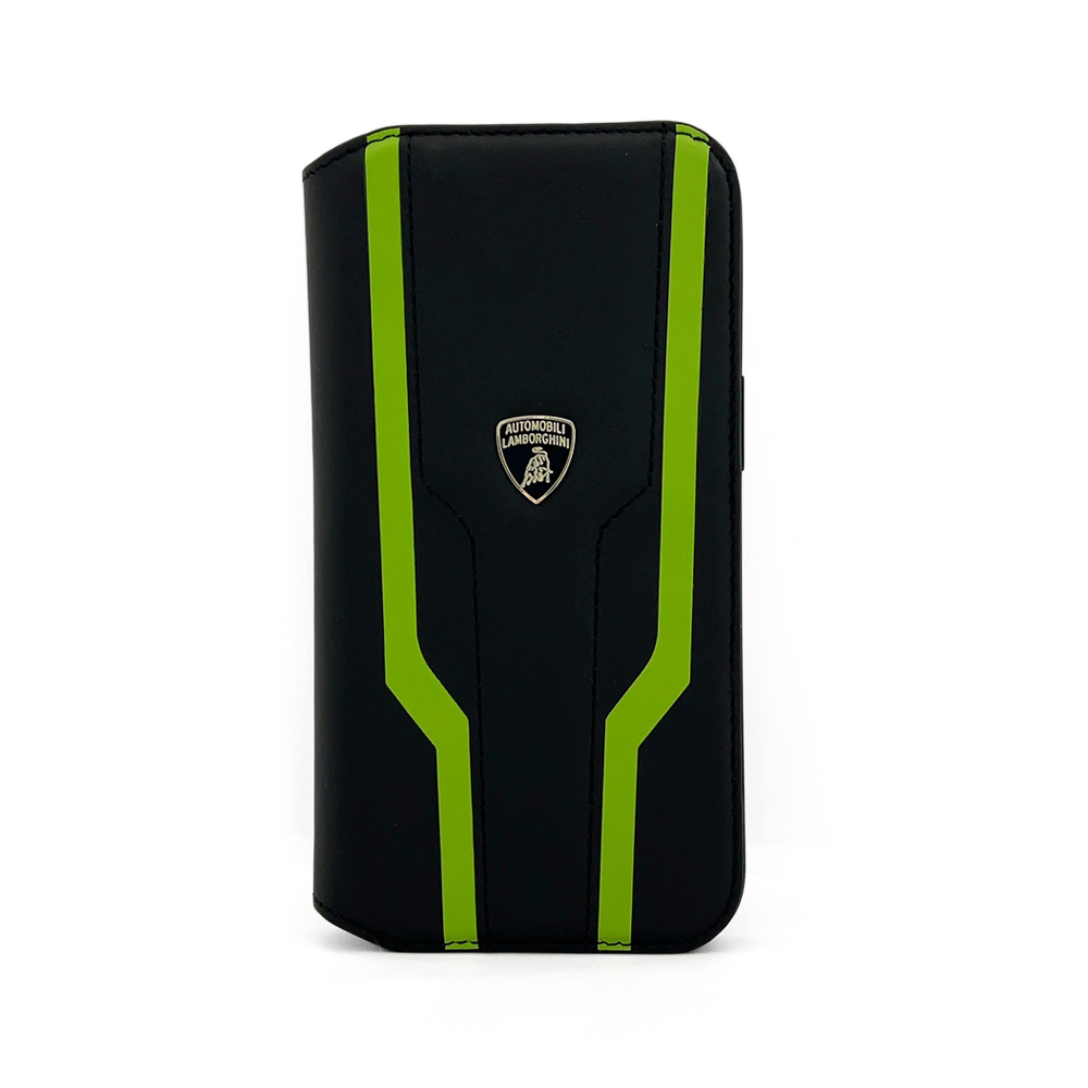 iPhone14 ケース iPhone13 手帳型 ランボルギーニ iPhone14Plus iPhone14Pro iPhone14ProMax ブックタイプ グリーン イエロー カード収納 ポケット付 | Lamborghini | 01