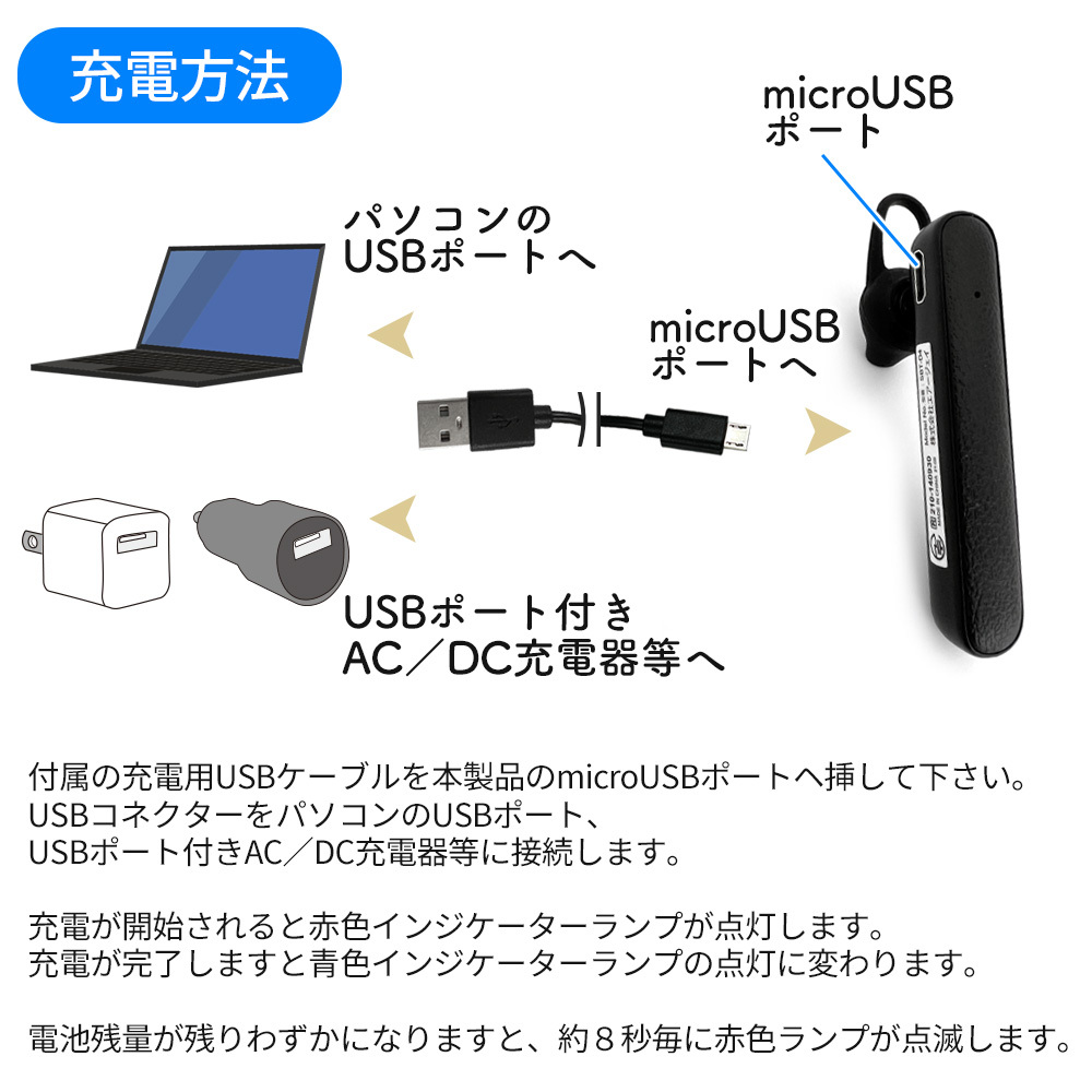 Bluetoothイヤホンマイク通話音楽再生