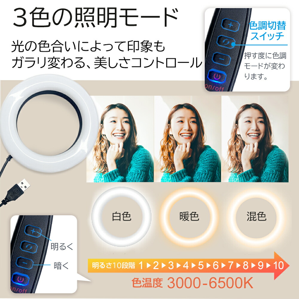 LEDリングライト LEDリング 4.5インチ 6インチ 360度回転 リング