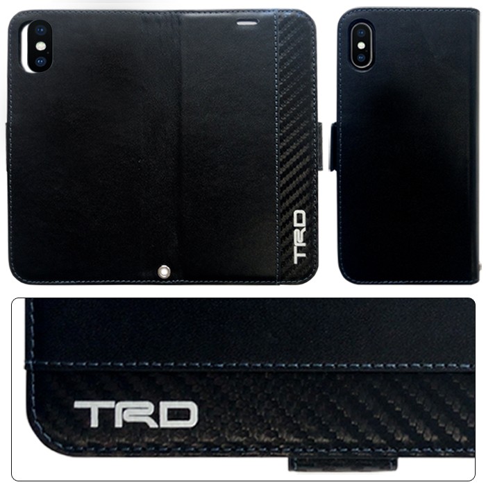 TRD iPhoneXR ケース iPhoneXS iPhoneXケース 手帳型 カーボン調 PU