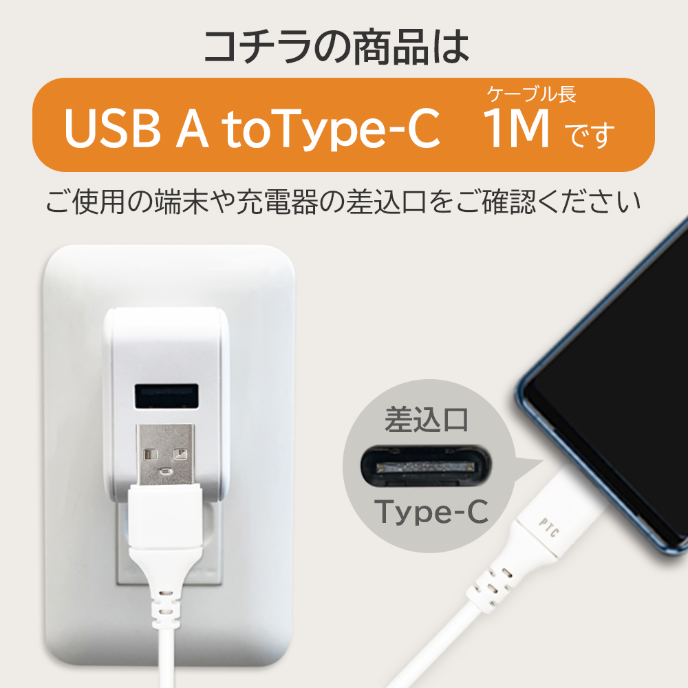 エコパケタイプCケーブル急速充電ケーブルType-Cケーブル1m