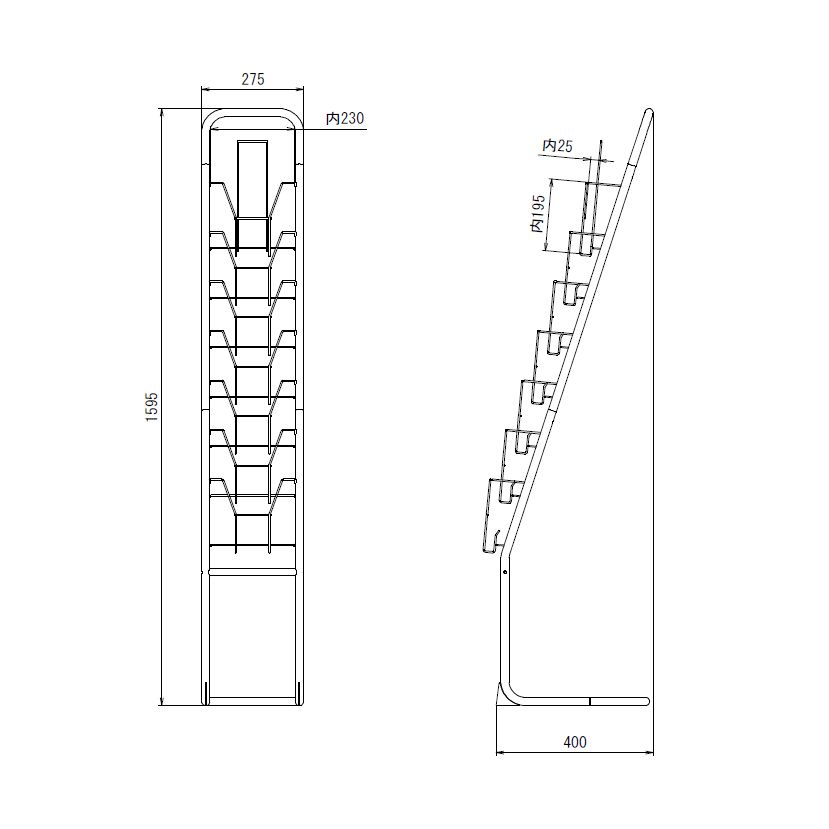 パンフレットスタンド シンプル YS-7 7段×1列 W27.5×D40×H161cm 業務用