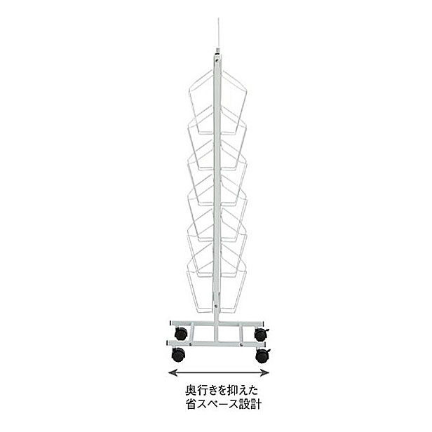両面パンフレットスタンド (1列6段・両面) W26.7×D37×H125cm OT9801560 POP表示 キャスター付き 業務用 オフィス 事務所 ロビー 組立品 テラモトの画像