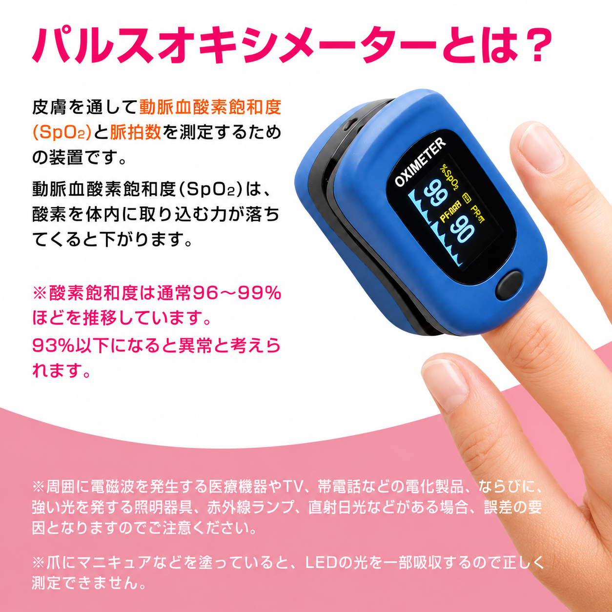 パルスオキシメーター 血中酸素濃度計 アラーム設定機能付 フィンガー