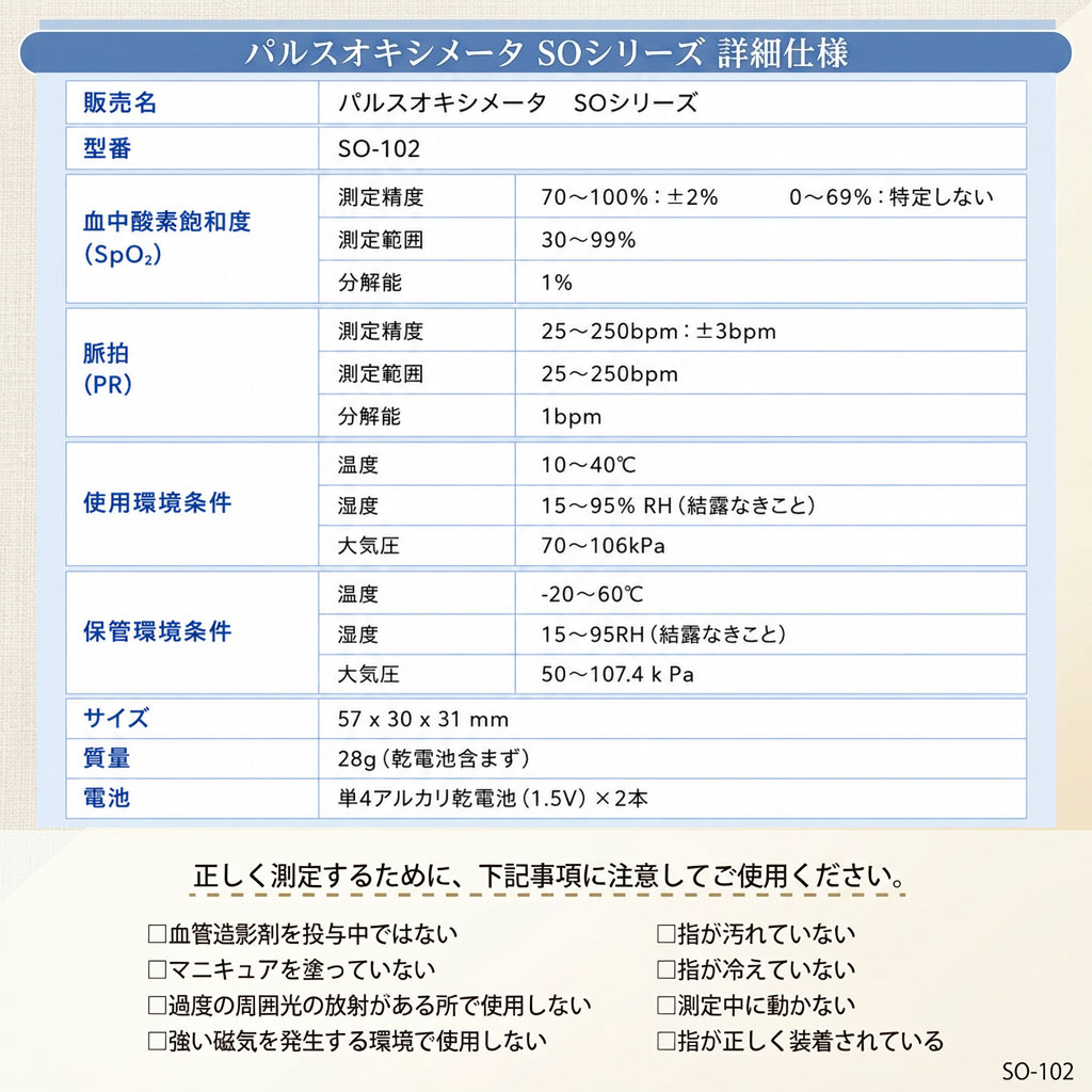パルスオキシメーター NOZOMI SO-102 血中酸素濃度計 医療機器認証