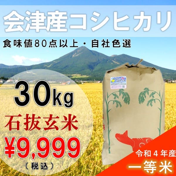 超安い ふくしまプライド10％OFF 令和4年産 30kg玄米 会津産 コシヒカリ