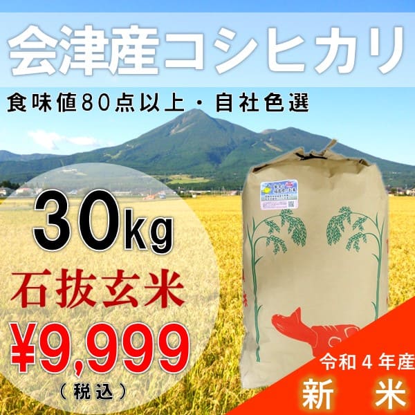 限定価格セール 激安超特価 ふくしまプライド 体感キャンペーン お米 令和4年産 30kg玄米 会津産 コシヒカリ 一等米 石抜色選 産地直送 送料無料地域あり nasa11777.com nasa11777.com