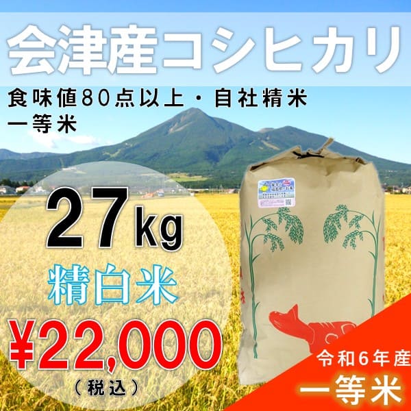 Yahoo! Yahoo!ショッピング(ヤフー ショッピング)　令和6年産 27kg白米 会津産 コシヒカリ 一等米 （産地直送・送料無料地域あり）