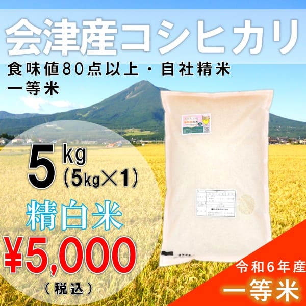 令和6年産 5kg白米 コシヒカリ 会津産 一等米（産地直送・送料無料地域あり） | コシヒカリ