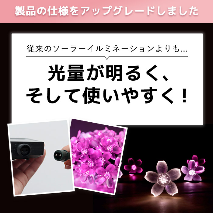 LEDソーラーイルミネーション SAKURA 桜 30球 50球 屋外 屋外用 防水 LED さくら 桜 フラワータイプ 全14種類 お花 お花見 花見 夜桜 桜吹雪 グッズ 送料無料｜ajia0424｜04