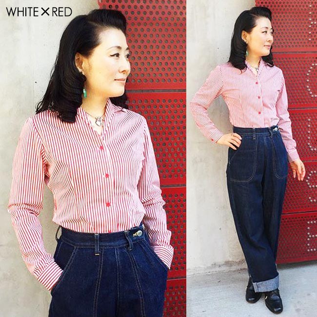 SAVOY（サボイ） SAVOY CLOTHING Small collar Stripe Italian Blouse 