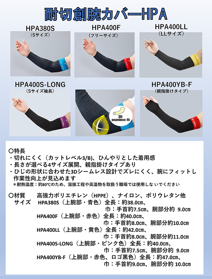 日本製 耐切創レベルB 耐切創腕カバー