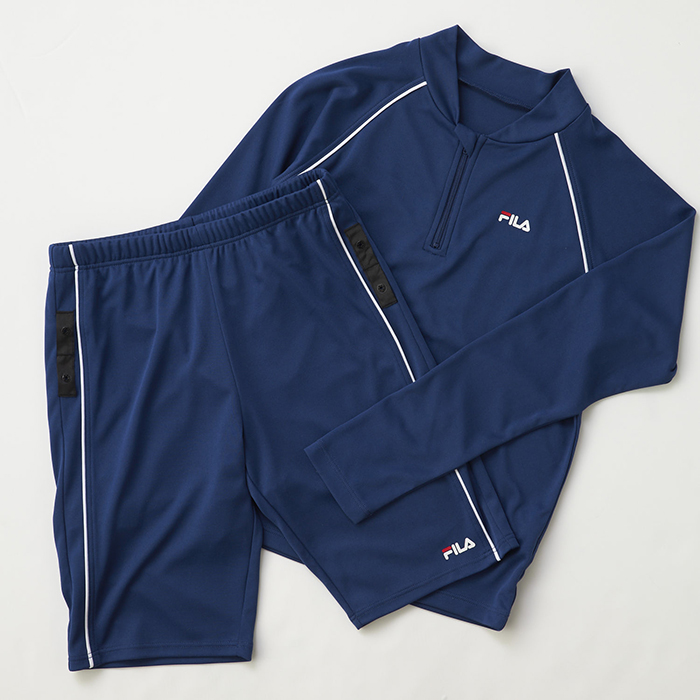 スクール水着 セパレート 女の子 男の子 めくれ防止 ラッシュガード ハーフパンツ 上下セット 男女兼用 FILA ジェンダーレス水着