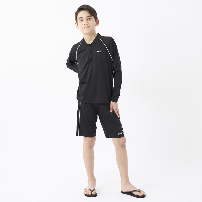スクール水着 セパレート 女の子 男の子 めくれ防止 ラッシュガード ハーフパンツ 上下セット 男女兼用 FILA ジェンダーレス水着