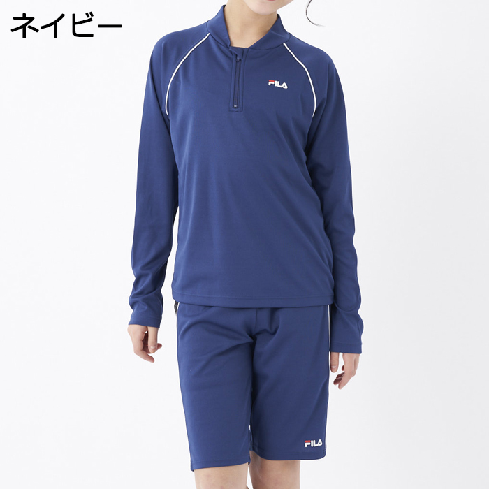 スクール水着 セパレート 女の子 男の子 めくれ防止 ラッシュガード ハーフパンツ 上下セット 男女兼用 FILA ジェンダーレス水着