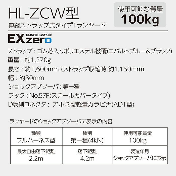 フルハーネス型用 ランヤード EXゼロ HL-ZCW 伸縮ストラップ式タイプ1ランヤード ダブル 100kgまで 墜落制止用器具 安全帯  新規格TITAN/タイタン サンコー : 21-265 : AK-SELECT 赤城工業株式会社 - 通販 - Yahoo!ショッピング