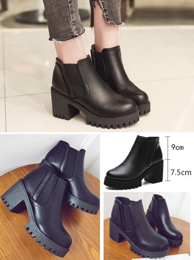 7.5cmUP ショートブーツ レディースシューズ 厚底ハイヒール ブーツ