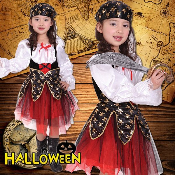 ハロウィン 海賊 仮装 2点セット 子供 パイレーツ 女の子 カリビアン コスチューム キッズ 女の子 ステージ衣装 海賊衣装 万聖節 文化祭 学園祭