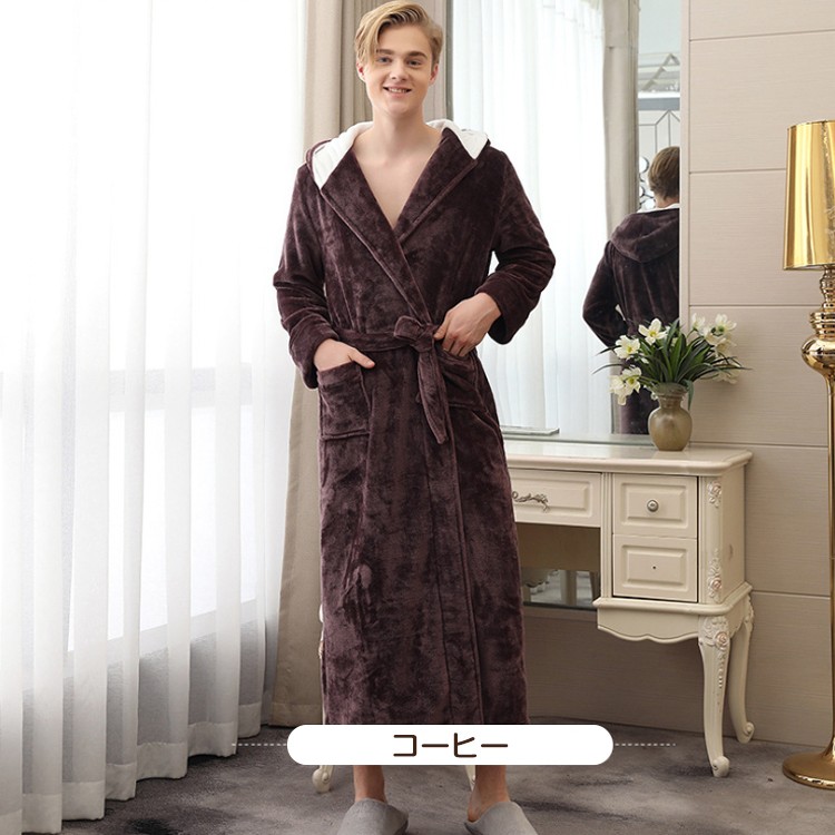 バスローブ フード付きルームウェア パジャマ あったか 秋冬用 ナイト