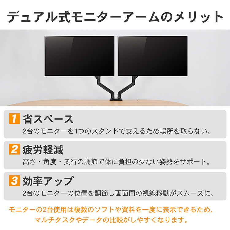 モニターアーム 2画面 ガス デュアル アーム パソコン モニター pc