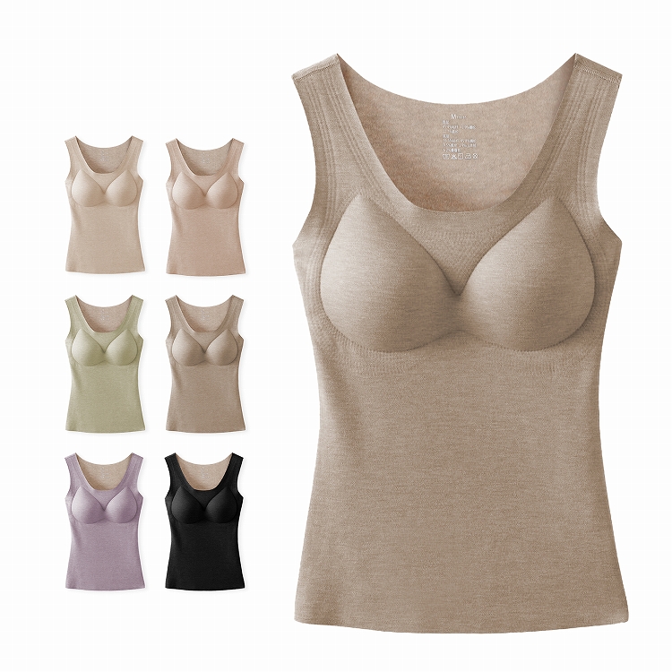ブラトップ タンクトップ 冬 秋 カップ付きインナー 裏起毛タンク