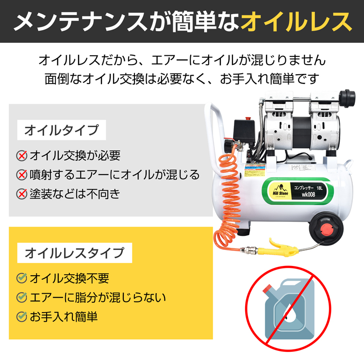 エアーコンプレッサー 100V オイルレス 静音 18L コンプレッサー エアーコンプレッサー 100V オイルレス 静音 18L コンプレッサー