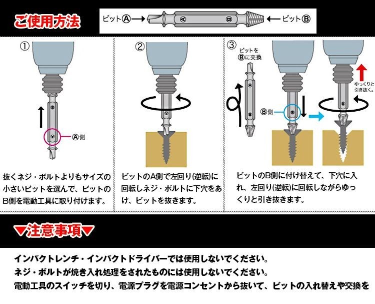 ネジはずし 電動ネジ外し ネジ切り ネジ回し 潰れたネジ 4本