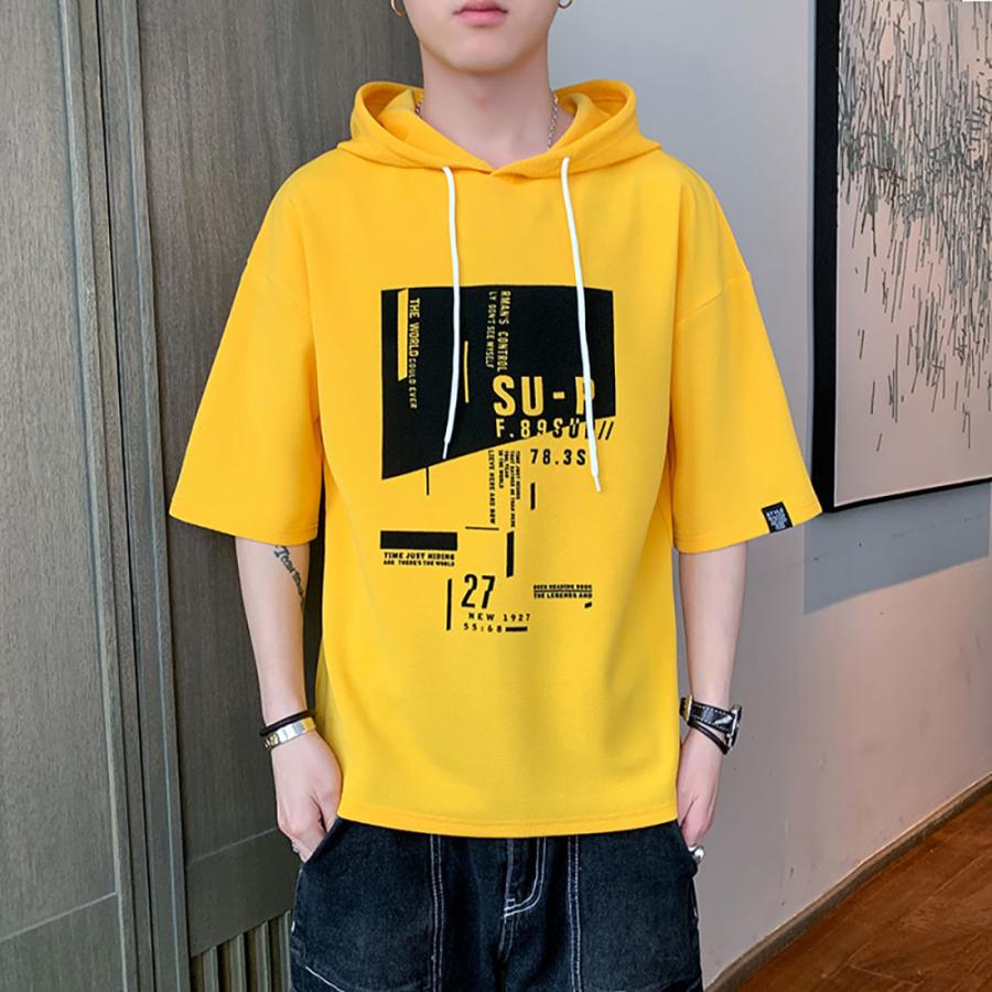 Tシャツ メンズ 半袖 フード付き フーディ プルオーバーパーカー