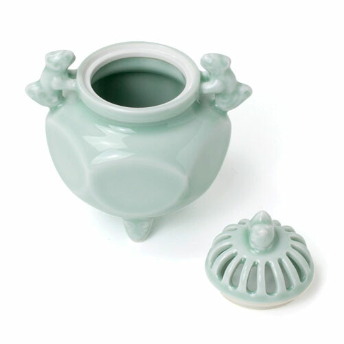 伊賀焼 香合 清文 木箱付き 共箱 茶道具 茶道 香道 香炉 香入 お香 香炉 空薫用 鍋島焼 白青磁耳付六角 714314 松栄堂 SHOYEIDO 日本