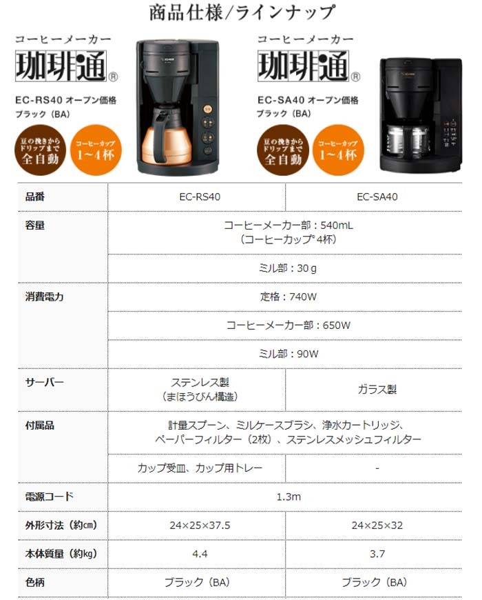 象印 ZOJIRUSHI 珈琲通 EC-SA40 コーヒーメーカー 高温抽出による香り