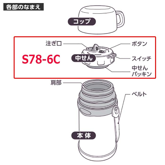 象印 ZOJIRUSHI S78-6C ステンレスボトル用 中せん パッキン付 交換用