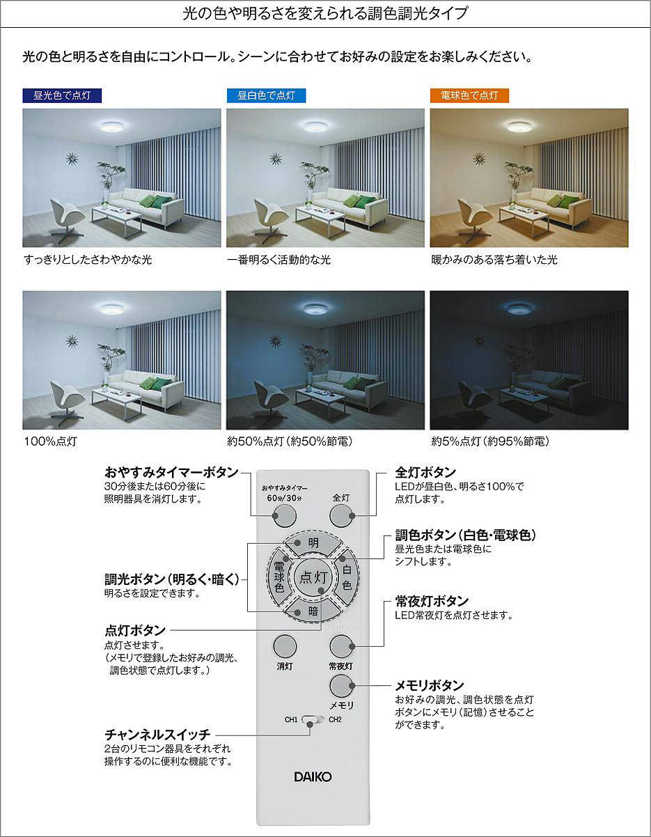 DCL-42121 調光調色シーリング (〜6畳) LED 昼光色〜電球色 大光電機