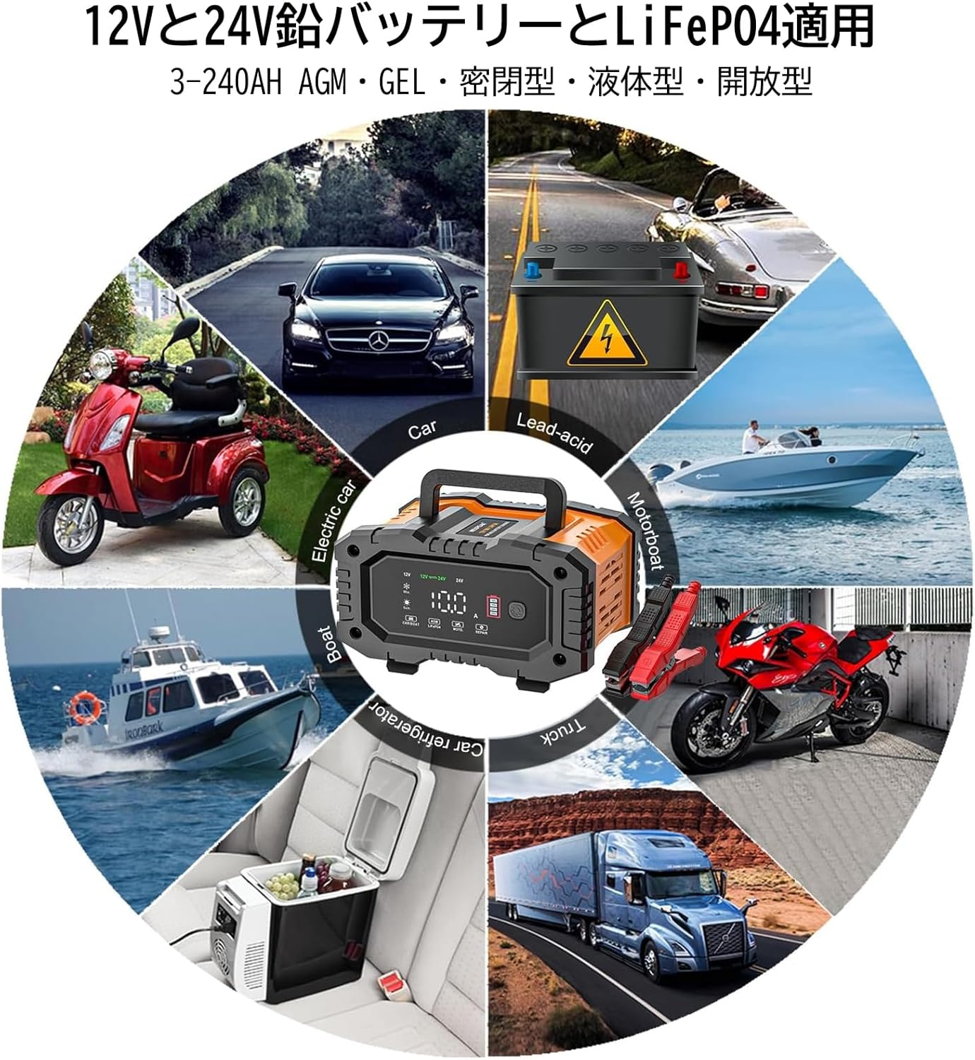 【新品】12V/24V用鉛蓄バッテリー充電器　全自動バッテリーチャージャー 12Vと24V用鉛蓄バッテリー充電器 全自動バッテリーチャージャー