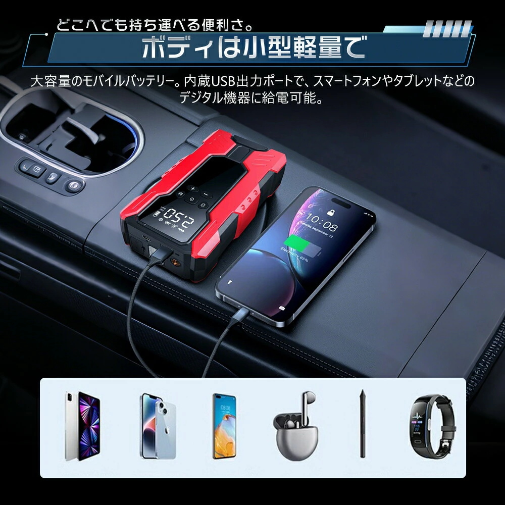 ジャンプスターター 緊急始動 空気入れ大容量12V 車用品 エンジン