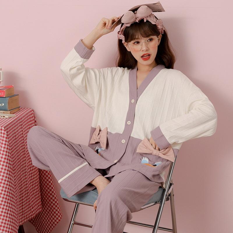 パジャマ レディース ルームウェア Vネック 長袖 長ズボン 前ボタン シンプル ベルベット調 ライン かわいい おしゃれ ポケット付き 秋 冬 綿 ルームウェア パジャマ レディース 前開き 襟なし 長袖 長ズボン 春