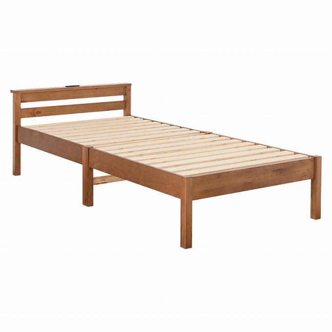 ベッド ベッドフレーム シングルベッド 簡単組み立て 宮棚 2口コンセント 木製 天然木 シングルサ...