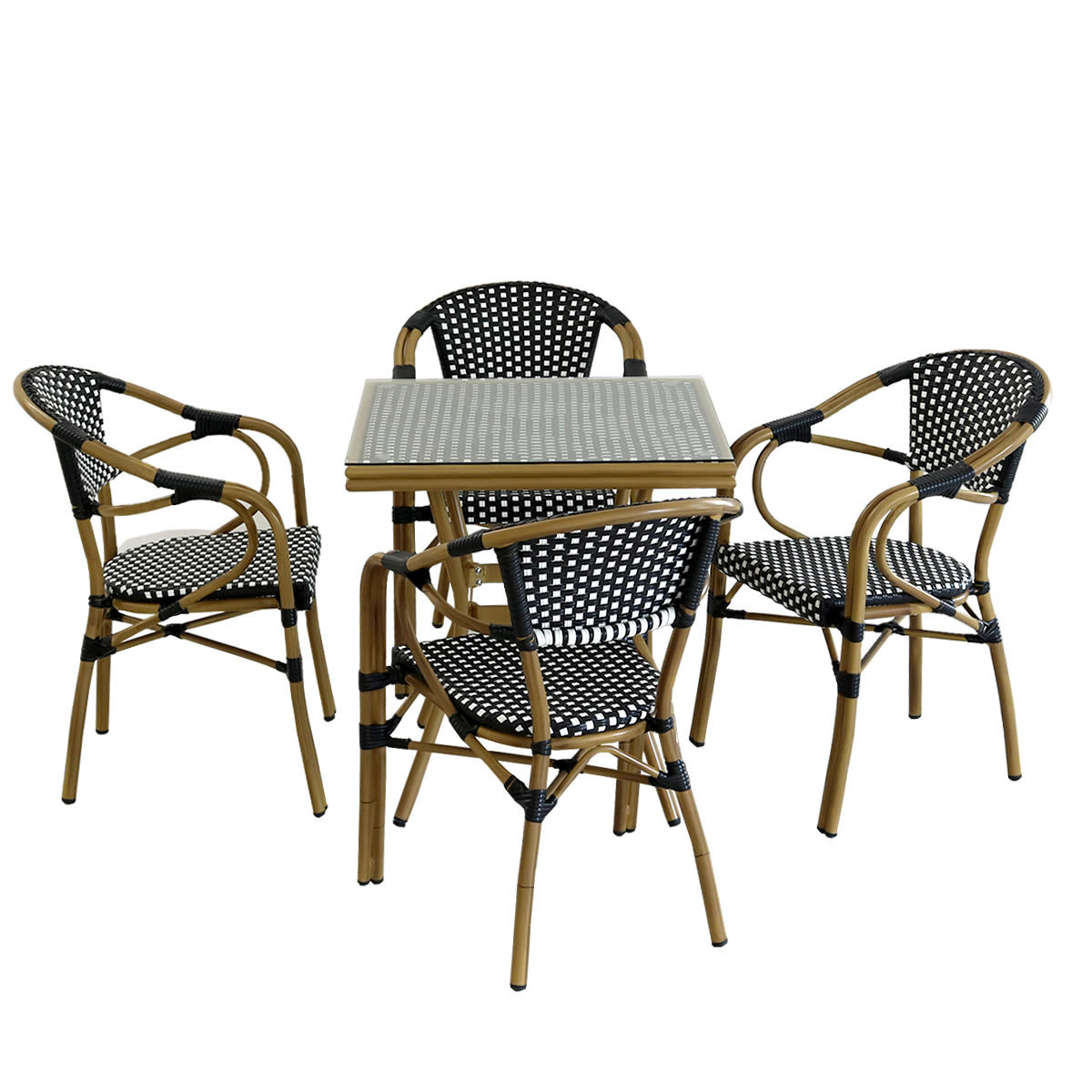 ガーデンテーブル ラタン調 スクエアテーブル チェアセット 5点セット 四角 正方形 ラタン調 机 椅子 おしゃれ 屋外 ガーデン 庭 ベランダ  バルコニー