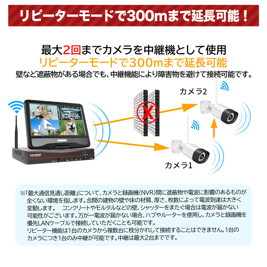 防犯カメラ 屋外 セット 家庭用 ワイヤレス wifi カメラ4台 モニター