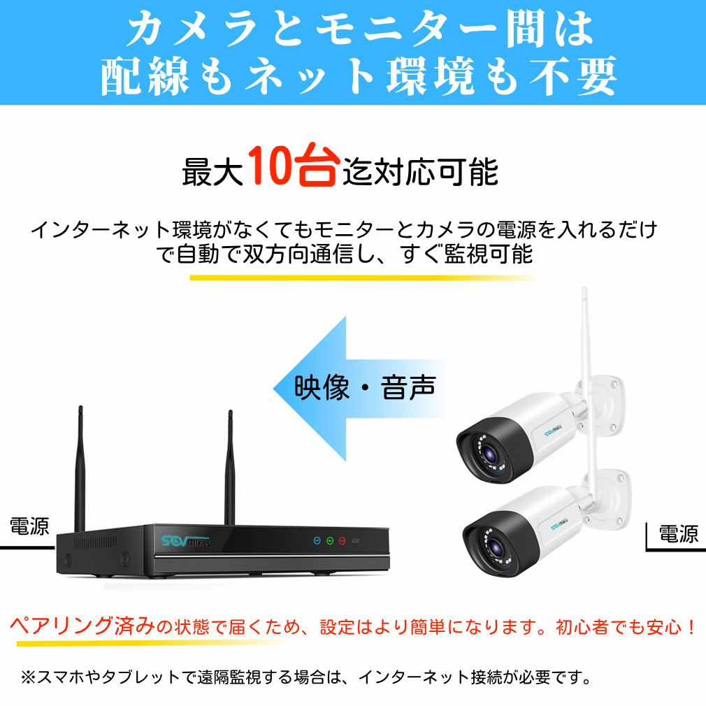 防犯カメラ 屋外 工事不要 セット wifi ワイヤレス 監視カメラ 家庭用 