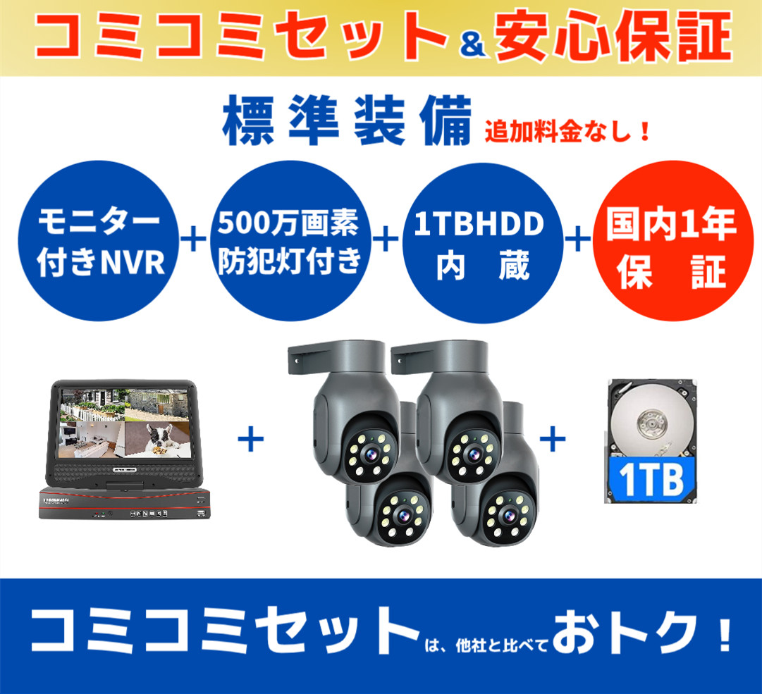 防犯カメラ 屋外 セット 家庭用 有線 poe給電 AI自動追尾 監視カメラ PTZカメラ ４台セット 500万画像 防犯灯付き 動体検知 常時録画  遠隔監視 モニター付き : poe-4hd405b : アキバガジェット - 通販 - Yahoo!ショッピング