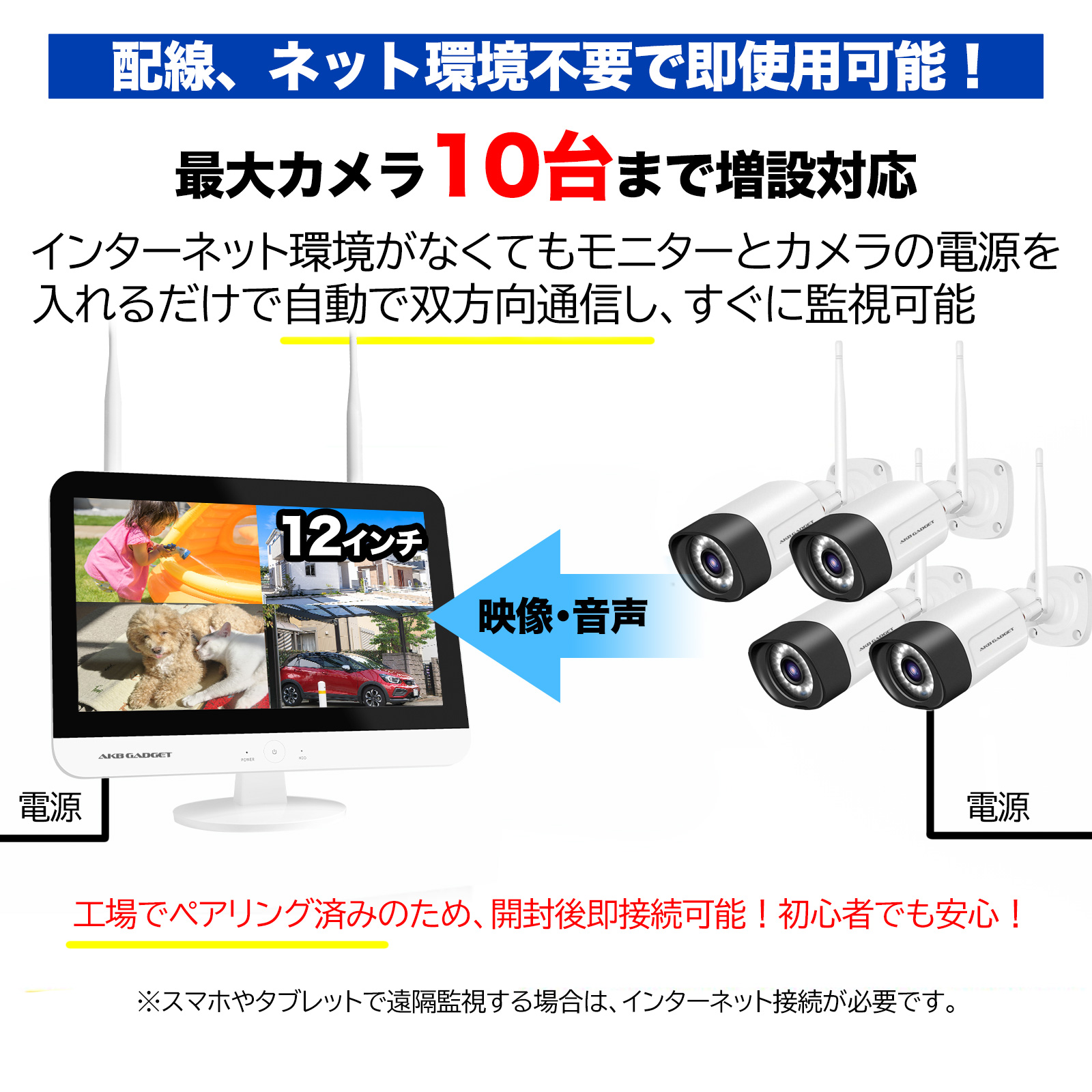 アキバガジェット 防犯カメラ セット 屋外 家庭用 監視カメラ