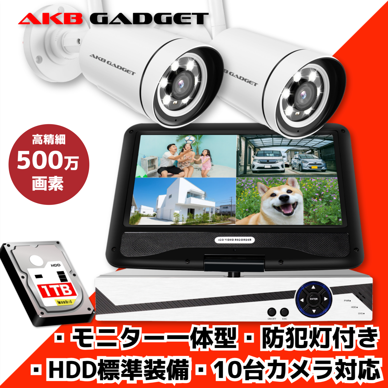 防犯カメラ 屋外 監視カメラ モニター付き ドーム型カメラ ワイヤレス2台セット 防犯カメラ 監視カメラ 室内 ワイヤレス 2台セット 屋外 500万