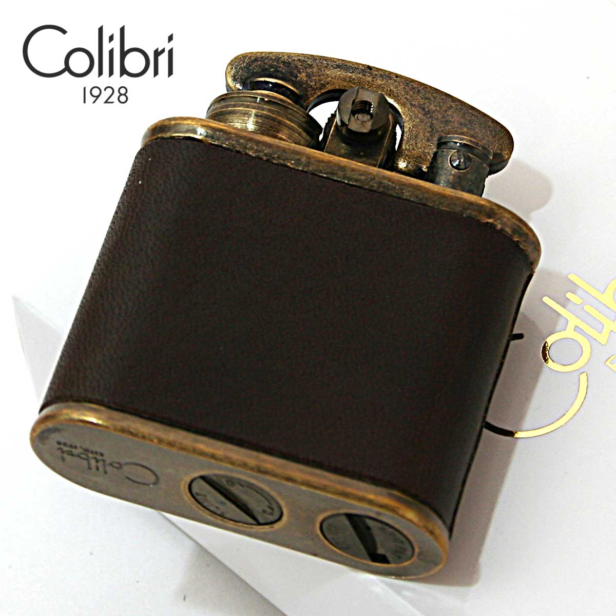 Colibri コリブリ ブラスバレル 革巻き茶 フリントオイルライター 308 