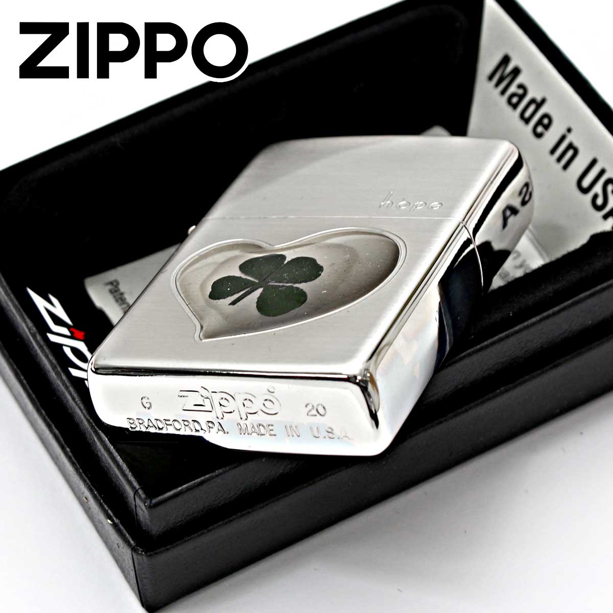 zippo(ジッポーライター) 本物の四葉のクローバー・シルバーhope