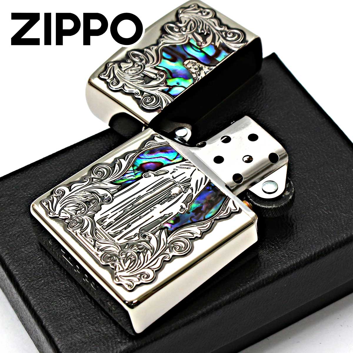 zi 136　マールボロ　ジッポー ZIPPO Zippo ジッポライター シェル 貝 マリア ニッケルいぶし
