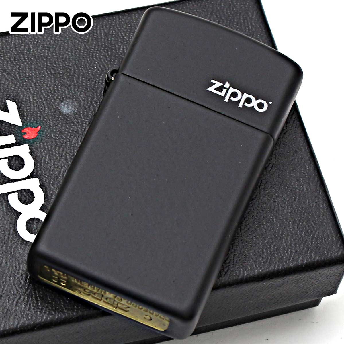 Zippo �W�b�|���C�^�[ �X���� �u���b�N �}�b�g �W�b�| ���S SLIM Black Matte Zippo Logo 1618ZL ���[���֐�p���i