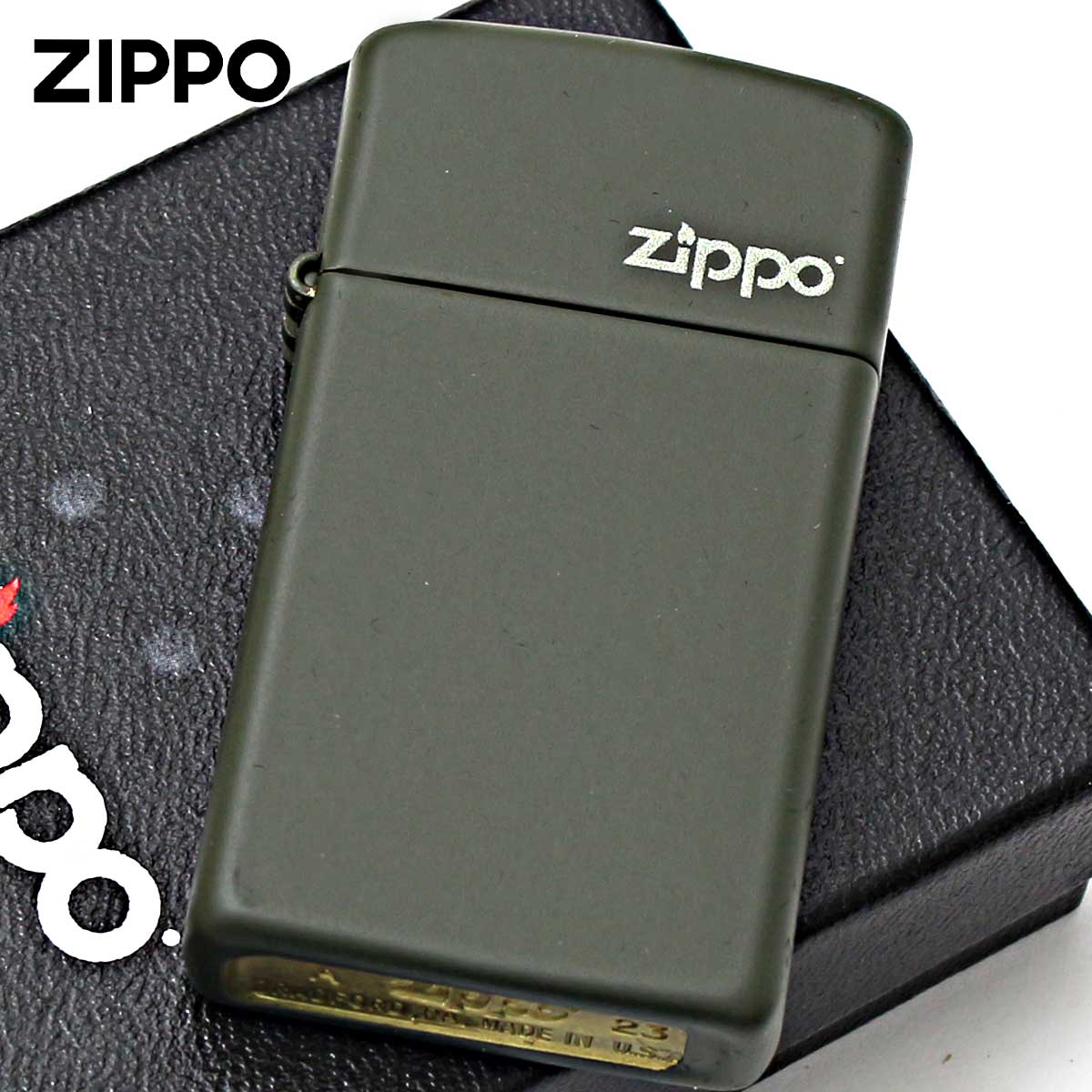 Zippo �W�b�|���C�^�[ �X���� �O���[�� �}�b�g �W�b�| ���S SLIM Green Matte Zippo Logo 1627ZL ���[���֐�p���i