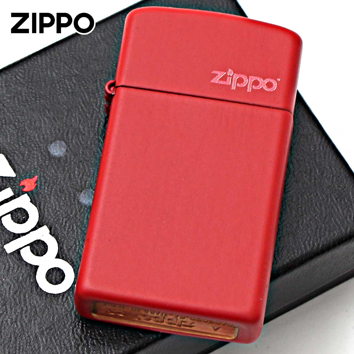 Zippo �W�b�|���C�^�[ �X���� ���b�h �}�b�g �W�b�| ���S SLIM Red Matte Zippo Logo 1633ZL ���[���֐�p���i
